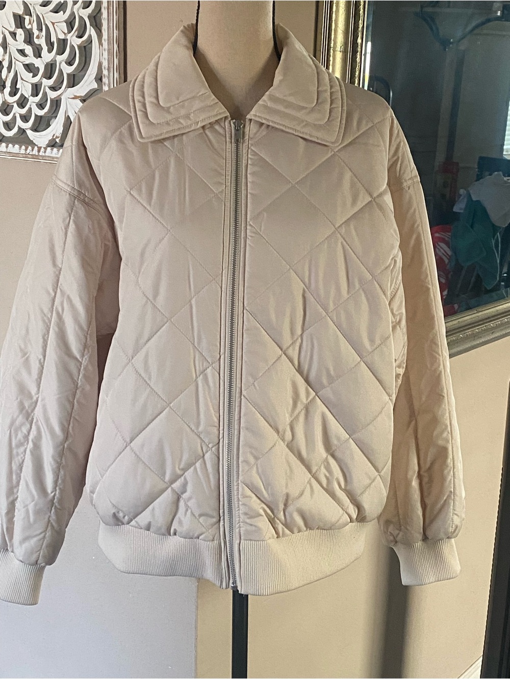 wild fable Quilted Zip-Front Bomber Jacket - Cream